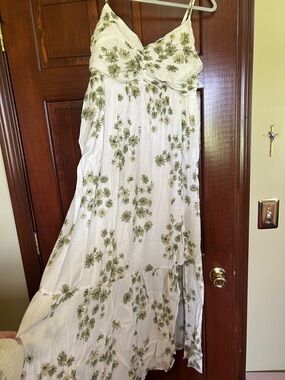 White Floral Maxi Dress with Green Daisy Print